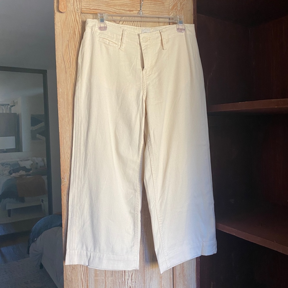 Wide leg cropped cream color pants